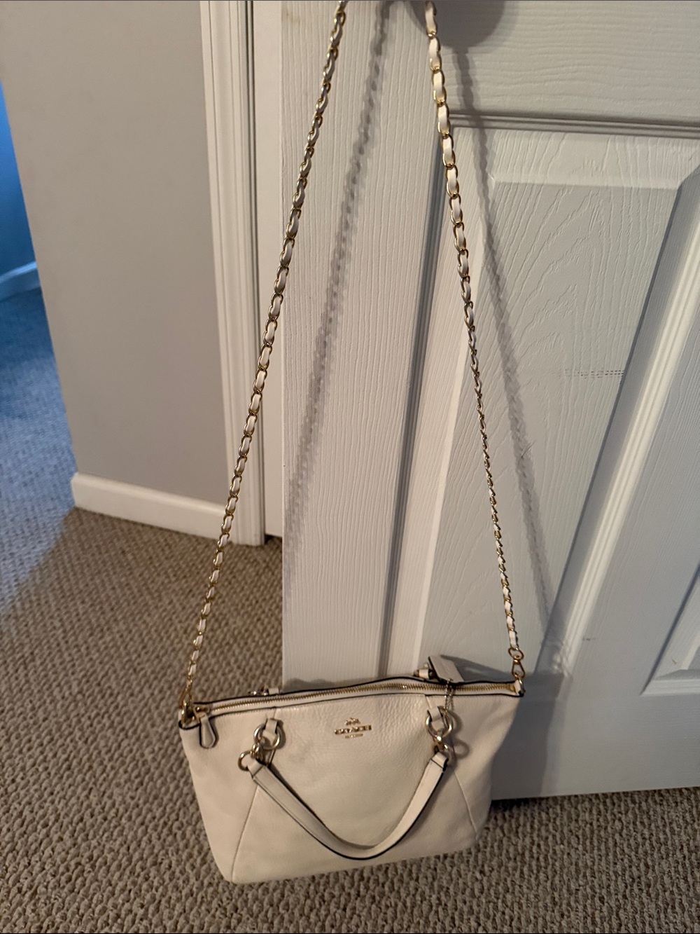 Coach Pebbled Leather Satchel Crossbody Ivory Cream Bag - Picture 5 of 12